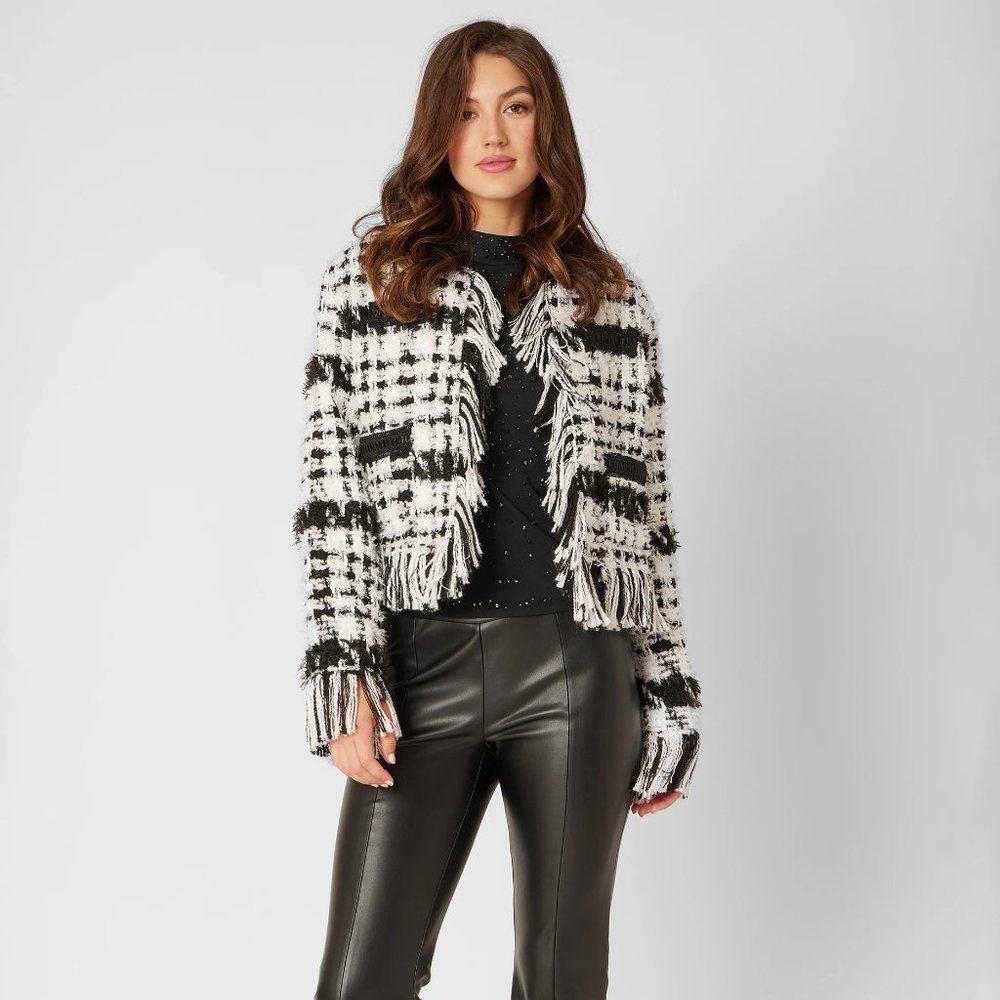 Adrienne Landaux Black & White Tweed Jacket sz L , NWT